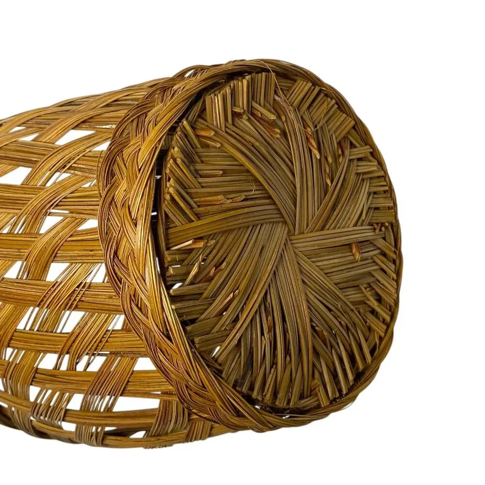 Vintage Wicker Rattan Planter or Wastebasket Tan